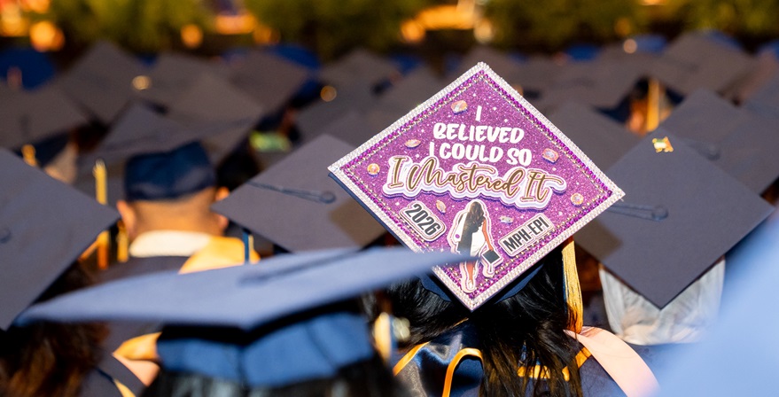 Drexel Dornsife graduation cap reads 